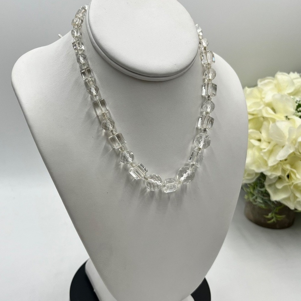 Vintage Glass Cube Faceted Round Glass Hand Knotted Gold Filled Choker Necklace